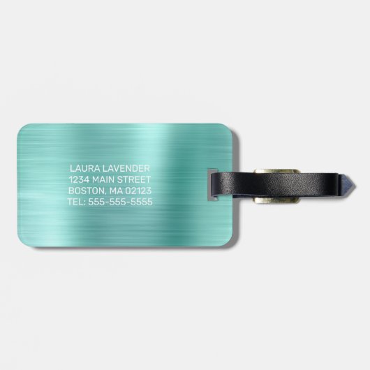 Chic Aqua Borhed Metal White Monogram Bagagelabel (Achterkant horizontaal)