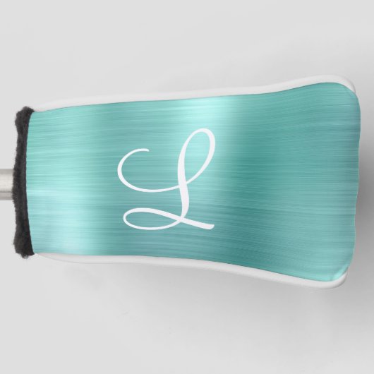 Chic Aqua Borhed Metal White Monogram Golfheadcover (Voorkant)