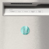 Chic Aqua Borhed Metal White Monogram Magnet (Insitu (Vaatwasser))