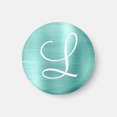 Chic Aqua Borhed Metal White Monogram Magnet (Voorkant)