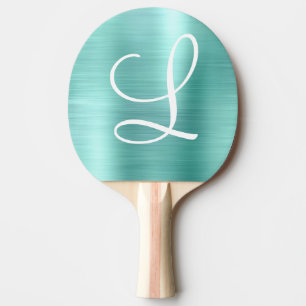 Chic Aqua Brushed Metal White Monogram Tafeltennisbatje