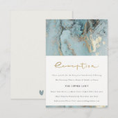 CHIC AQUA DUSKY BLUE GOLD AGATE WEDDING RECEPT INFORMATIEKAARTJE (Voorkant / Achterkant)
