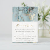 CHIC AQUA DUSKY BLUE GOLD AGATE WEDDING RECEPT INFORMATIEKAARTJE (Staand voorkant)