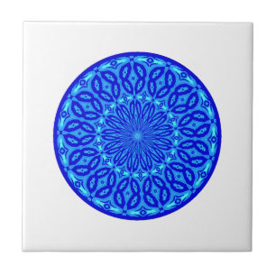 Chic Aqua en Blue Kaleidoscope Glow Mandala Tegeltje