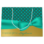 Chic Aqua en Gold Pattern Custom Gift Bag Large Cadeautasje (Voorkant)