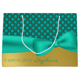 Chic Aqua en Gold Pattern Custom Gift Bag Large Cadeautasje