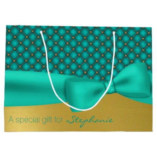 Chic Aqua en Gold Pattern Custom Gift Bag Large Cadeautasje (Achterkant)