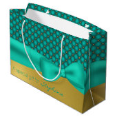 Chic Aqua en Gold Pattern Custom Gift Bag Large Cadeautasje (Achterkant Gekanteld)