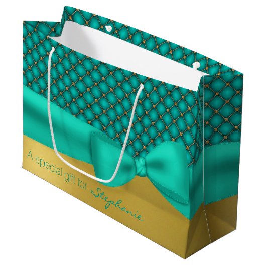 Chic Aqua en Gold Pattern Custom Gift Bag Large Cadeautasje (Voorkant Gekanteld)