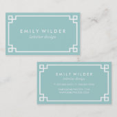 Chic Aqua en witte Griekse sleutel Visitekaartje (Voorkant / Achterkant)