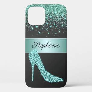 Chic Aqua Glitter Diamond High Hiel Naam Case-Mate iPhone Case