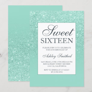 Chic aqua glitter elegant chic Sweet 16 Kaart
