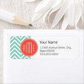 Chic Aqua Green Chevron en Oranje aangepast monogr Etiket (Insitu)