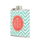 Chic Aqua Green Chevron en Oranje aangepast monogr Heupfles (Links)