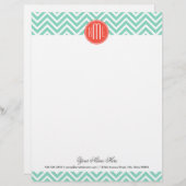 Chic Aqua Green Chevron en Oranje aangepast monogr Persoonlijk Briefhoofd (Voorkant / Achterkant)