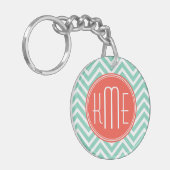 Chic Aqua Green Chevron en Oranje aangepast monogr Sleutelhanger (Voorkant Links)