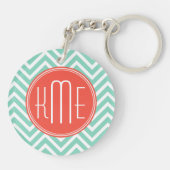 Chic Aqua Green Chevron en Oranje aangepast monogr Sleutelhanger (Achterkant)