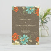  chic aqua oranje crème trouwuitnodiging kaart (Staand voorkant)