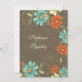  chic aqua oranje crème trouwuitnodiging kaart (Achterkant)