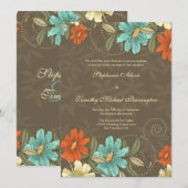  chic aqua oranje crème trouwuitnodiging kaart (Voorkant / Achterkant)