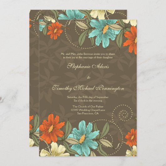 chic aqua oranje crème trouwuitnodiging kaart (Voorkant / Achterkant)