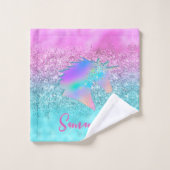 Chic Aqua Pink Unicorn Glitter glam monogram Bad Handdoek (Wasdoekje)