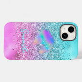 Chic Aqua Pink Unicorn Glitter glam monogram Case-Mate iPhone Case (Achterkant (horizontaal))