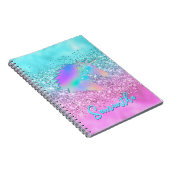 Chic Aqua Pink Unicorn Glitter glam monogram Notitieboek (Rechterzijde)