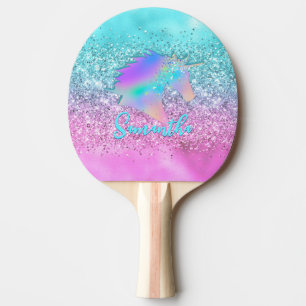 Chic Aqua Pink Unicorn Glitter glam monogram Tafeltennisbatje