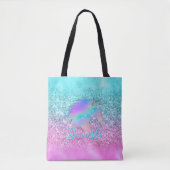 Chic Aqua Pink Unicorn Glitter glam monogram Tote Bag (Voorkant)