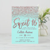 Chic Aqua Roos Gold Scattered Glitter Sweet 16 Kaart (Staand voorkant)