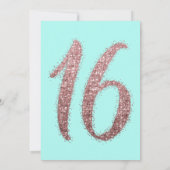 Chic Aqua Roos Gold Scattered Glitter Sweet 16 Kaart (Achterkant)