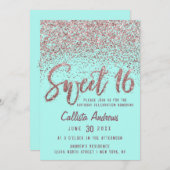 Chic Aqua Roos Gold Scattered Glitter Sweet 16 Kaart (Voorkant / Achterkant)