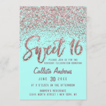 Chic Aqua Roos Gold Scattered Glitter Sweet 16