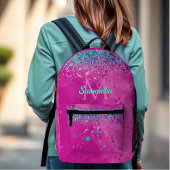 Chic aqua roze iridescent glitter monogram bedrukte rugzak