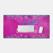 Chic aqua roze iridescent glitter monogram bureaumat (Keyboard & Muis)