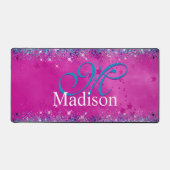 Chic aqua roze iridescent glitter monogram bureaumat (Voorkant)