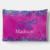Chic aqua roze iridescent glitter monogram etui (Voorkant)