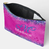 Chic aqua roze iridescent glitter monogram etui (Open)