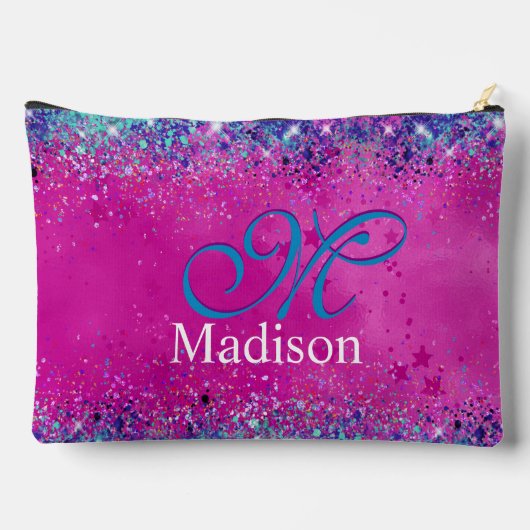 Chic aqua roze iridescent glitter monogram etui (Achterkant)