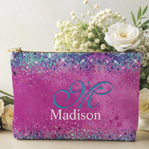 Chic aqua roze iridescent glitter monogram etui