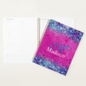 Chic aqua roze iridescent glitter monogram planner (Display)