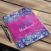 Chic aqua roze iridescent glitter monogram planner