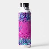 Chic aqua roze iridescent glitter monogram waterfles (Links)