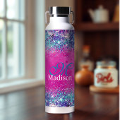 Chic aqua roze iridescent glitter monogram waterfles