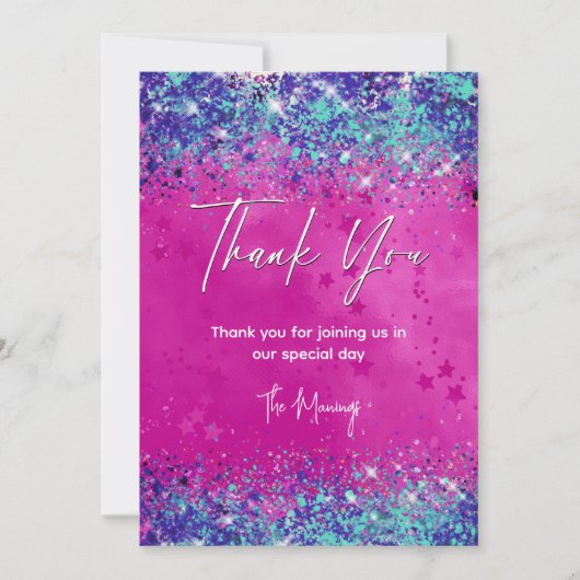 Chic aqua roze iriserende glitter bedankt kaart (Voorkant)