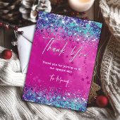 Chic aqua roze iriserende glitter bedankt kaart