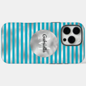 Chic Aqua Silver Stripes Monogram Case-Mate iPhone Case (Achterkant (horizontaal))