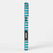Chic Aqua Silver Stripes Monogram iPhone Hoesje (Rechterkant)
