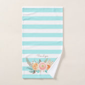 Chic Aqua Stripes Feminine Floral and Name Bad Handdoek (Handdoek)